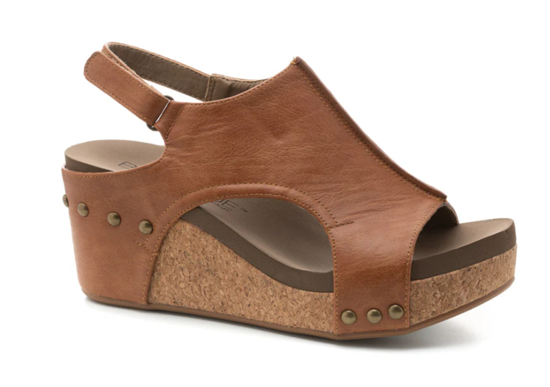 Corkys Carley Wedge Sandal (Cognac Smooth)
