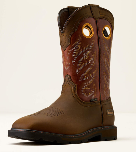 Men's Ariat Groundwork Wide Square Toe Steel Work Boot (Brown/Sunrise)