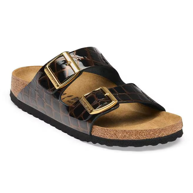 Women's Birkenstock Black Emboss Arizona Leather (Medium/Narrow/Width)