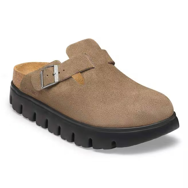 Women's Birkenstock Boston Chunky Gray Taupe Suede Leather (Medium/Narrow/Width)