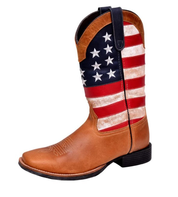 Roper Men's USA Flag Tan Oiled Cowboy Boot