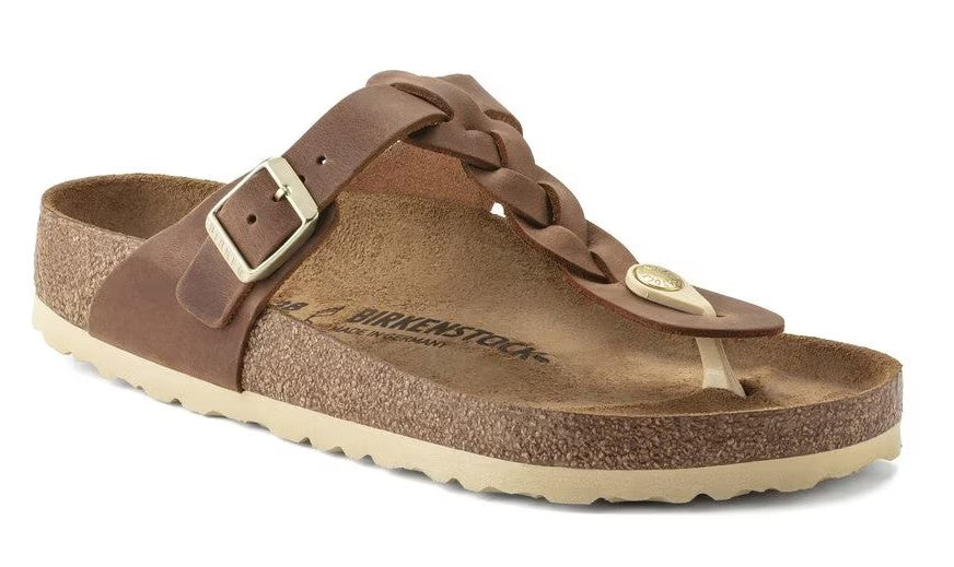 Women's Birkenstock Gizeh Braided (Oiled Leather-Cognac)