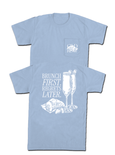Men's Old Row Brunch First. Regrets Later Pocket Tee (Hydrangea)