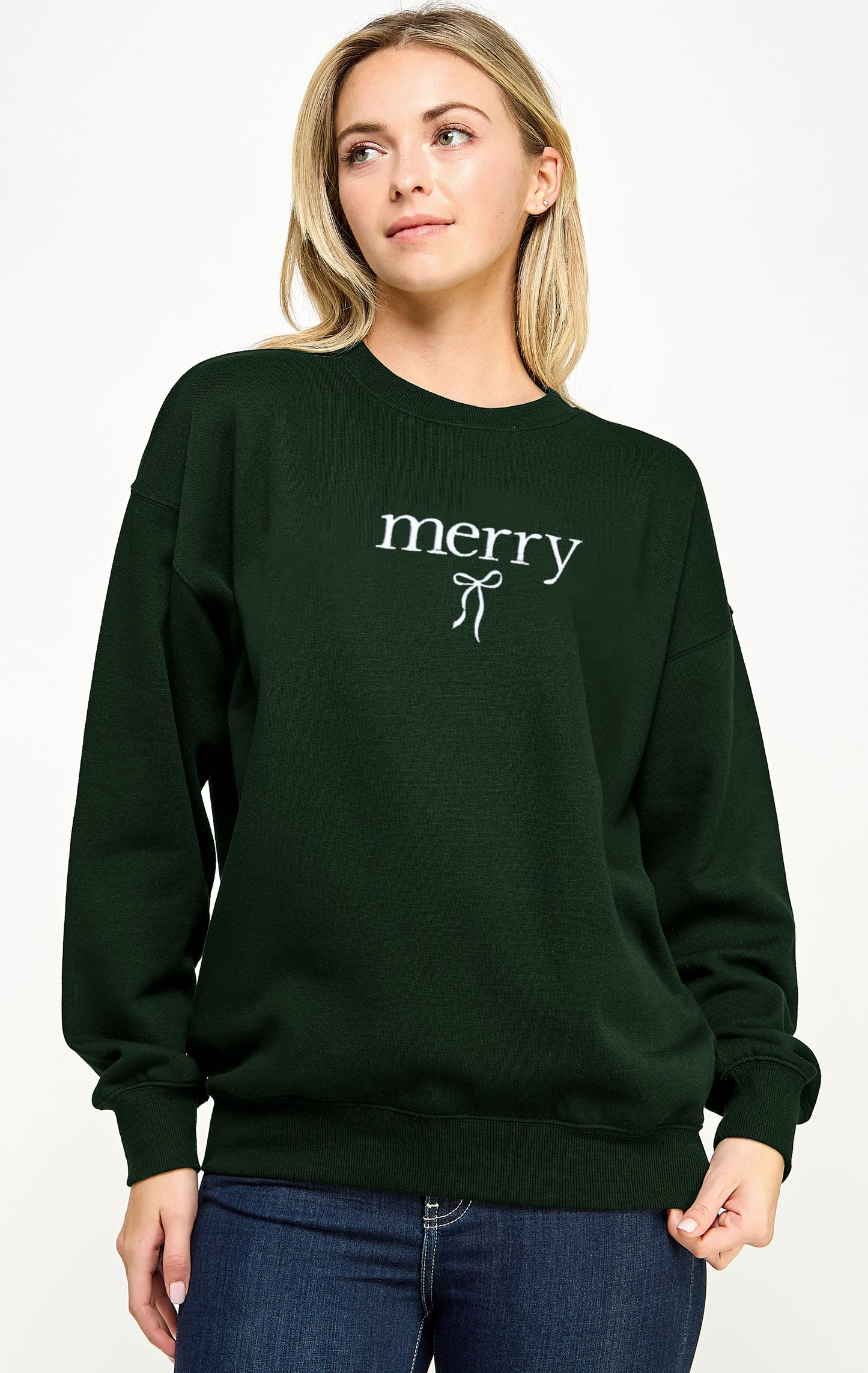 Juniors' Merry W/Bow Sweatshirt