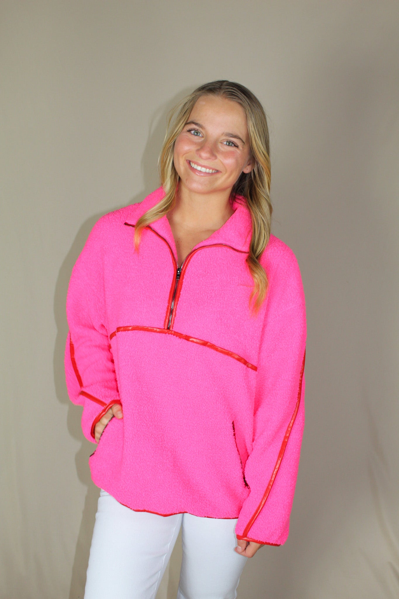 Hot Pink Fleece Quarter-Zip