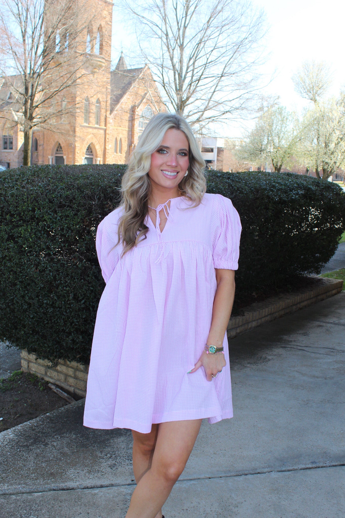 Gingham Mini Dress (Pink)