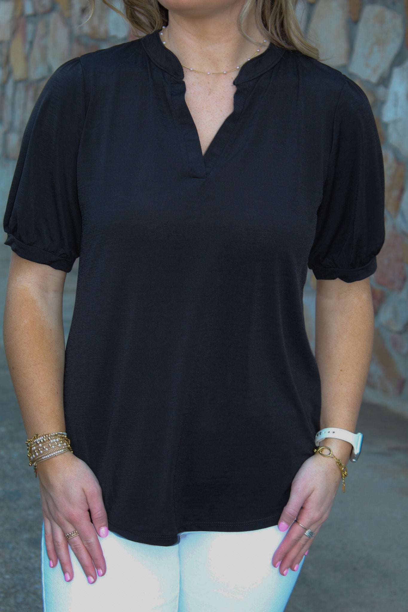 Mandarin Solid Collar S/S Top