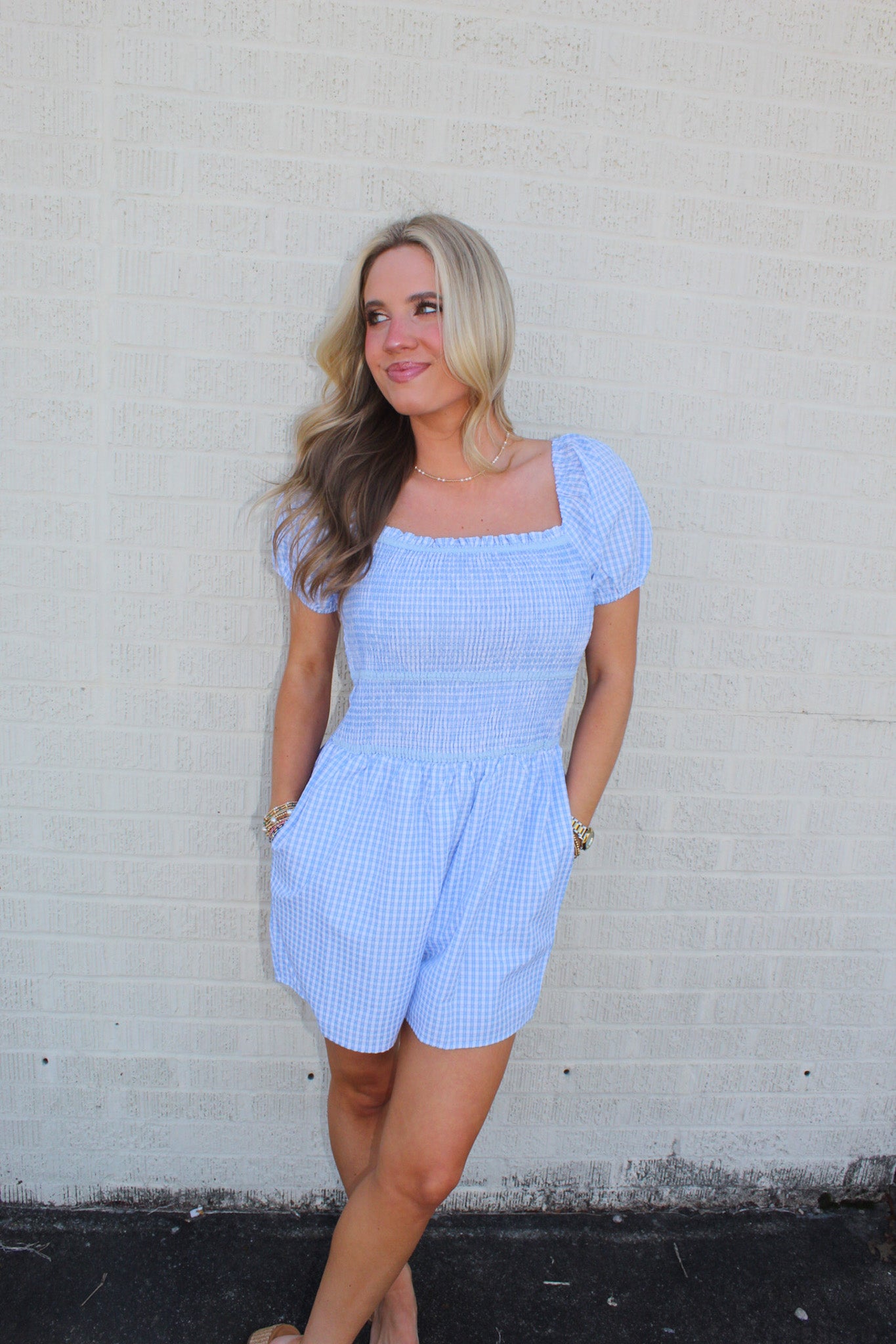 The Lilian Romper (White/Blue Gingham)