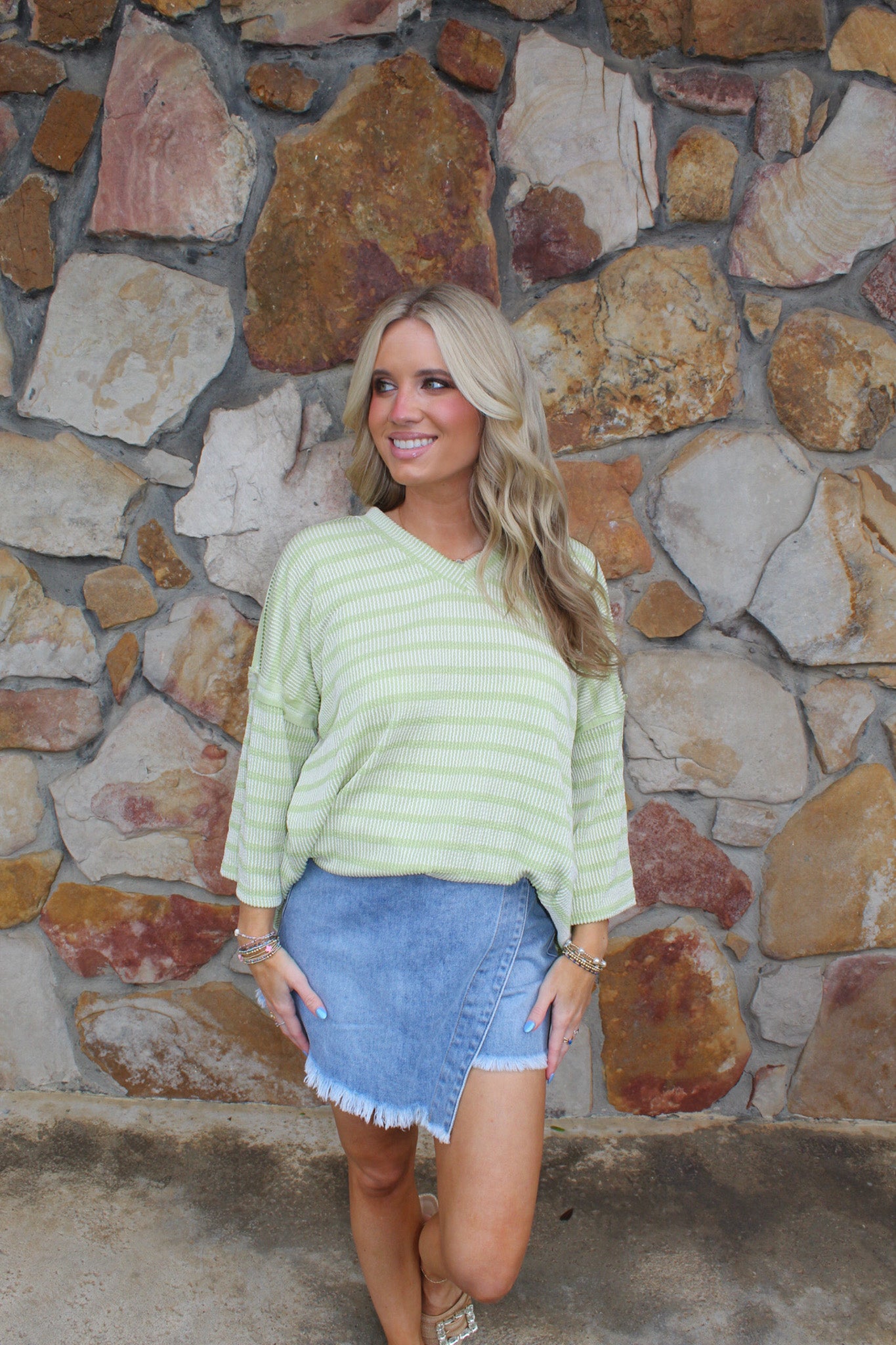 Curly Rib Stripe S/S Top