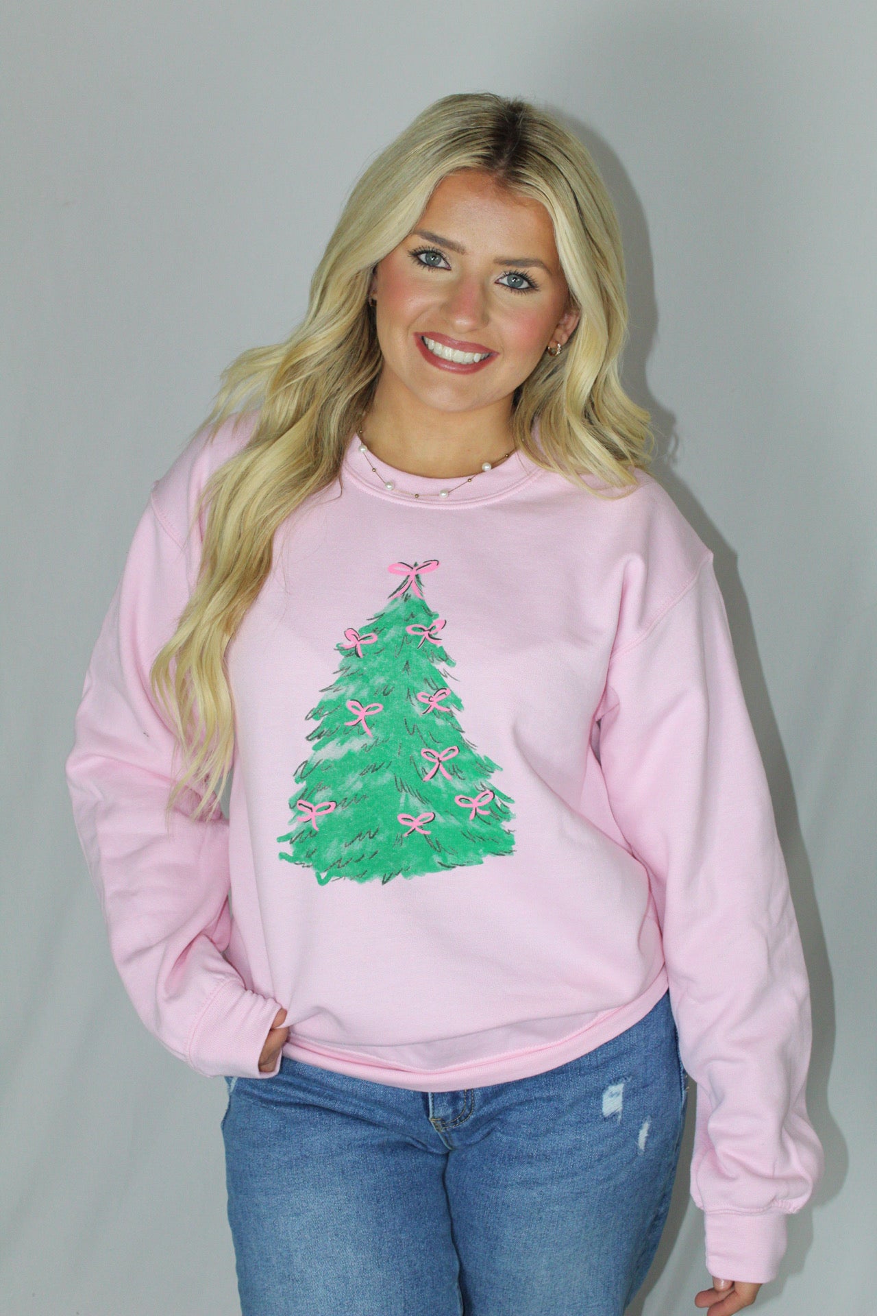 Ladies' Southern Fried Cotton Christmas Tree Sweatshirt (Blossom)