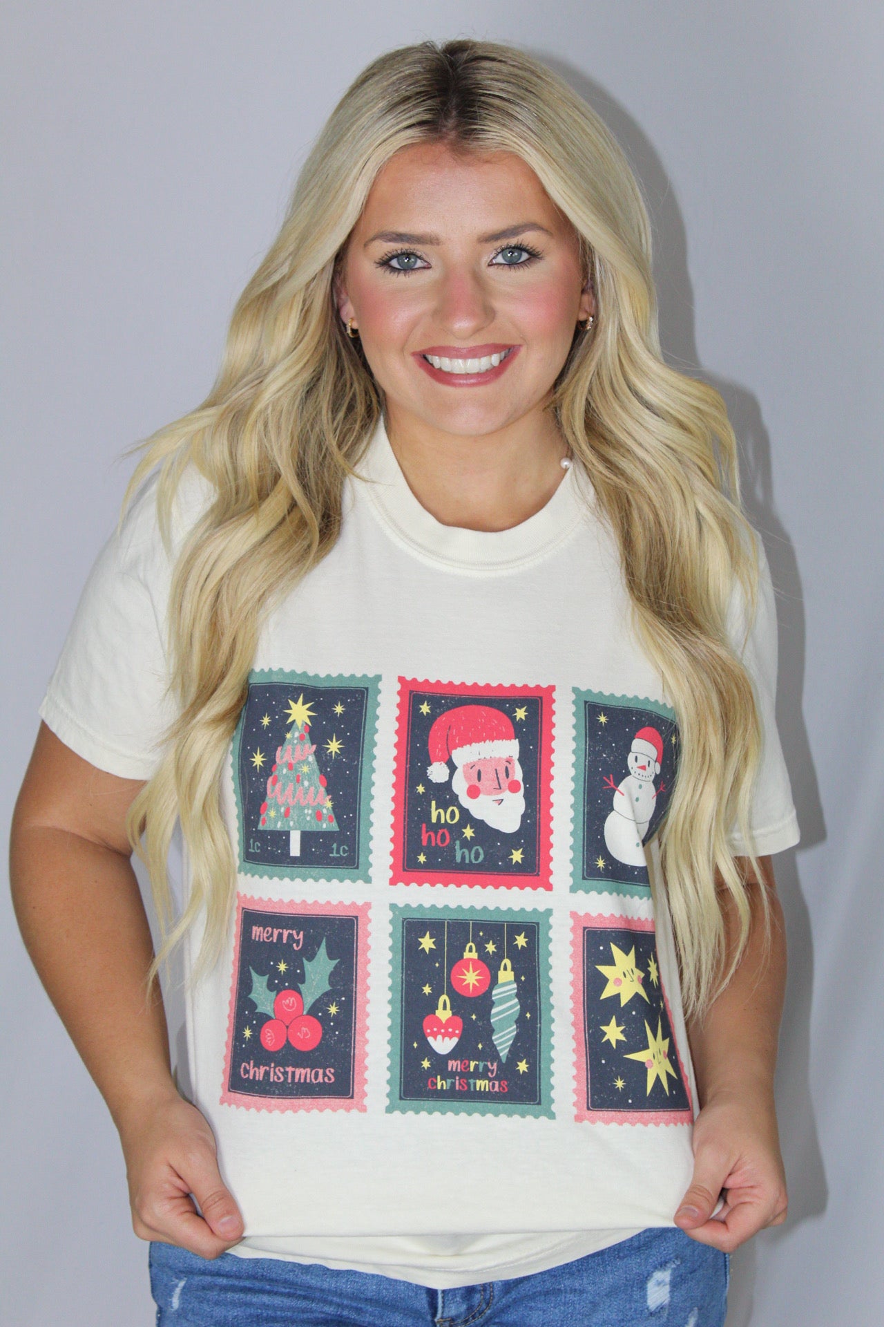 Ladies' Southern Fried Cotton Christmas Stamps S/S (Ivory)