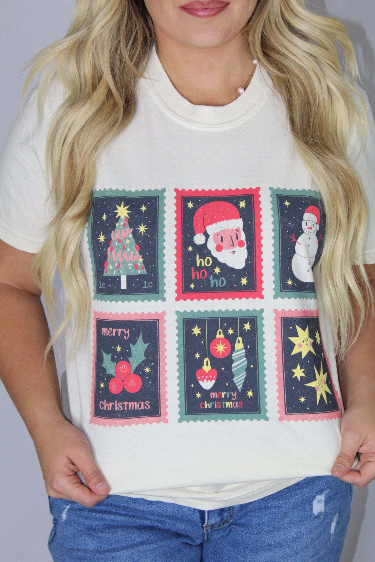 Ladies' Southern Fried Cotton Christmas Stamps S/S (Ivory)