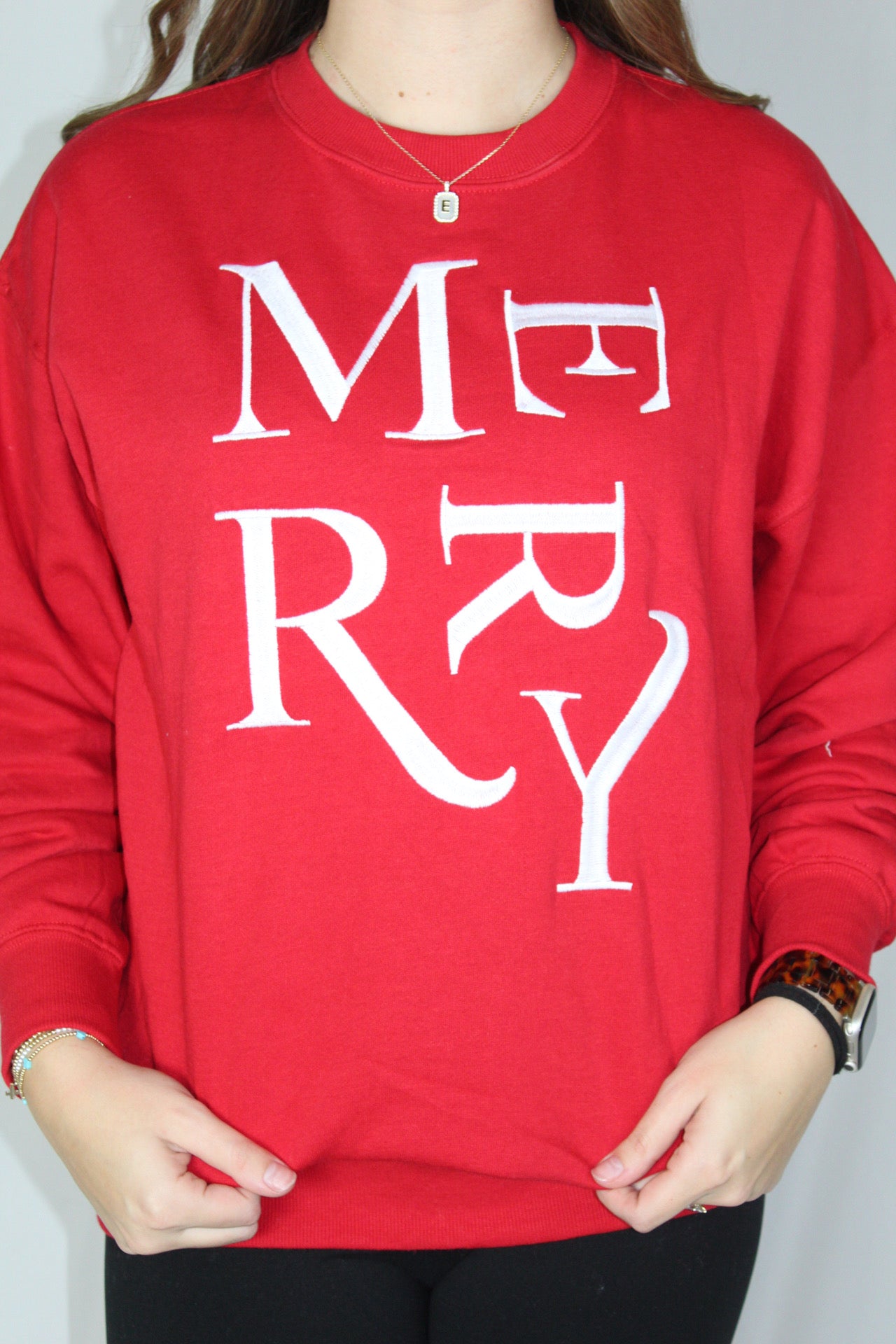 Ladies' Embroidered Merry Sweatshirt (Red)
