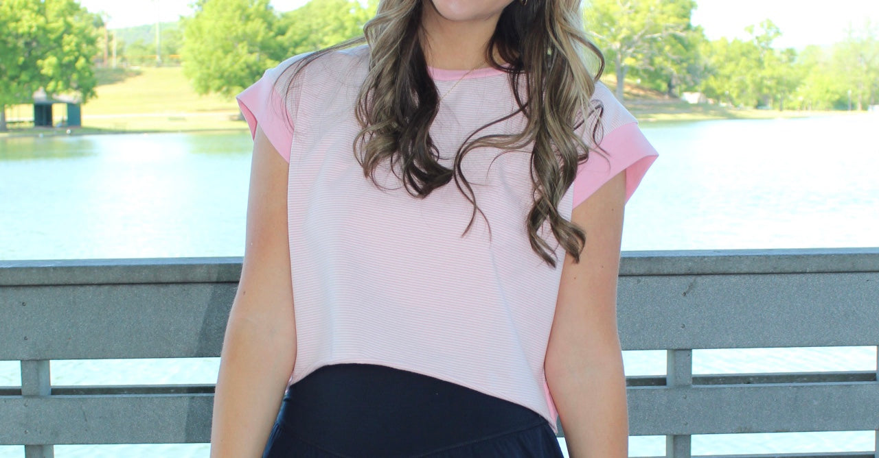 Juniors' Kimberly Crossover Back Striped S/S Top
