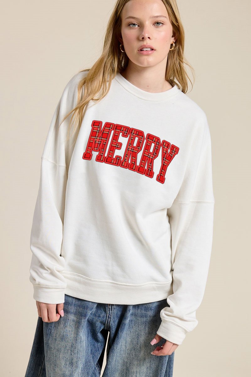 Juniors' Puff Merry Pullover (Ivory)