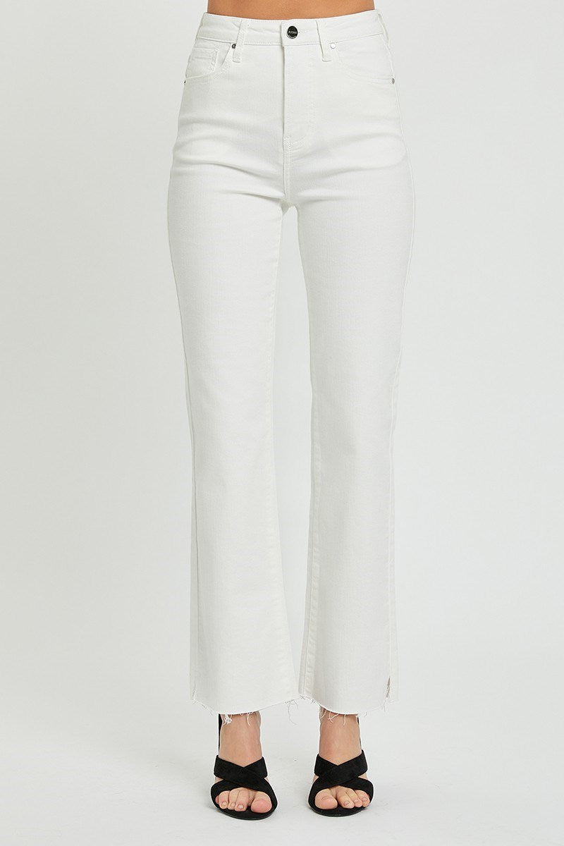 Risen HR Tummy Control Raw Hem Straight Leg Jean (White)