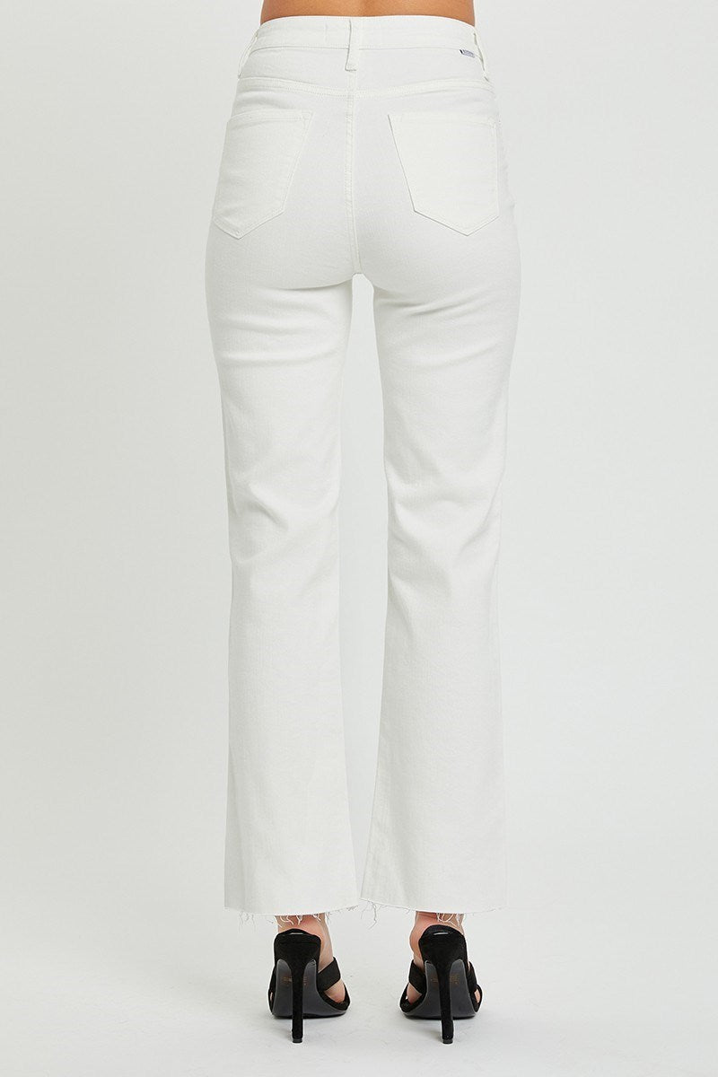 Risen HR Tummy Control Raw Hem Straight Leg Jean (White)