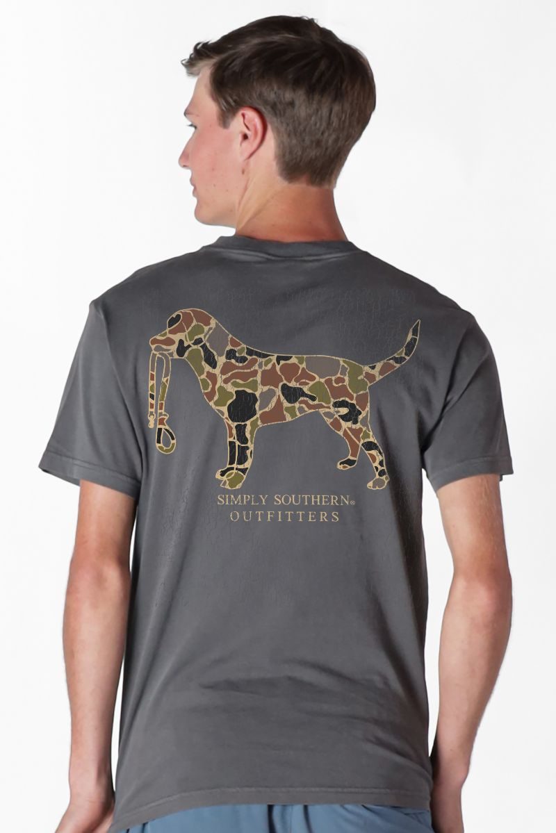 Men's Simply Southern Mineral Wash Dog Camo S/S (Graphite)