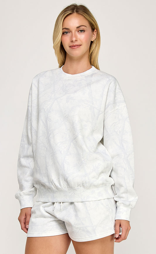 Juniors' L/S Camo Crewneck (White Camo)