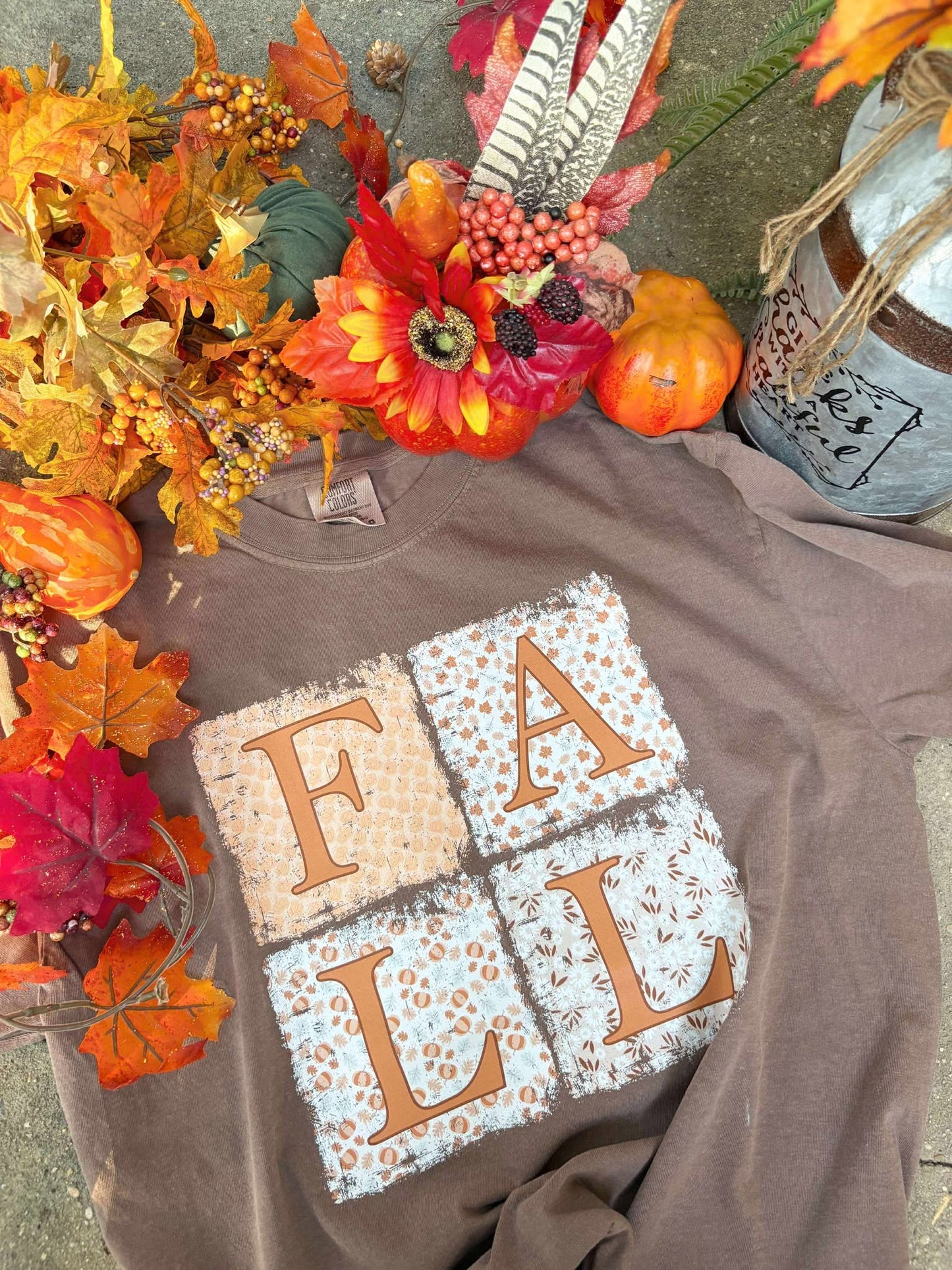 Comfort Color Fall Patchwork S/S Tee (Espresso)