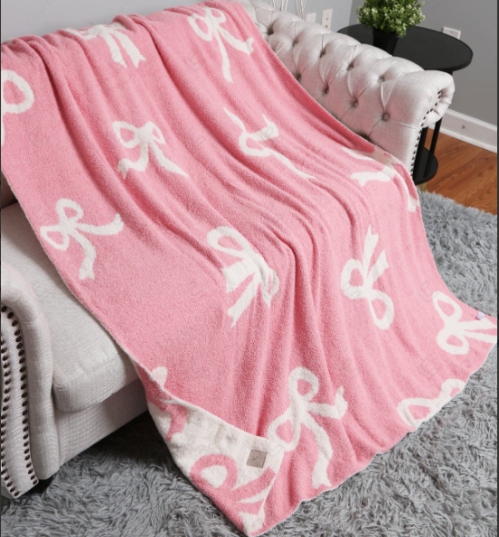ComfyLuxe Ribbon Pattern Luxury Soft Throw Blanket (Pink)