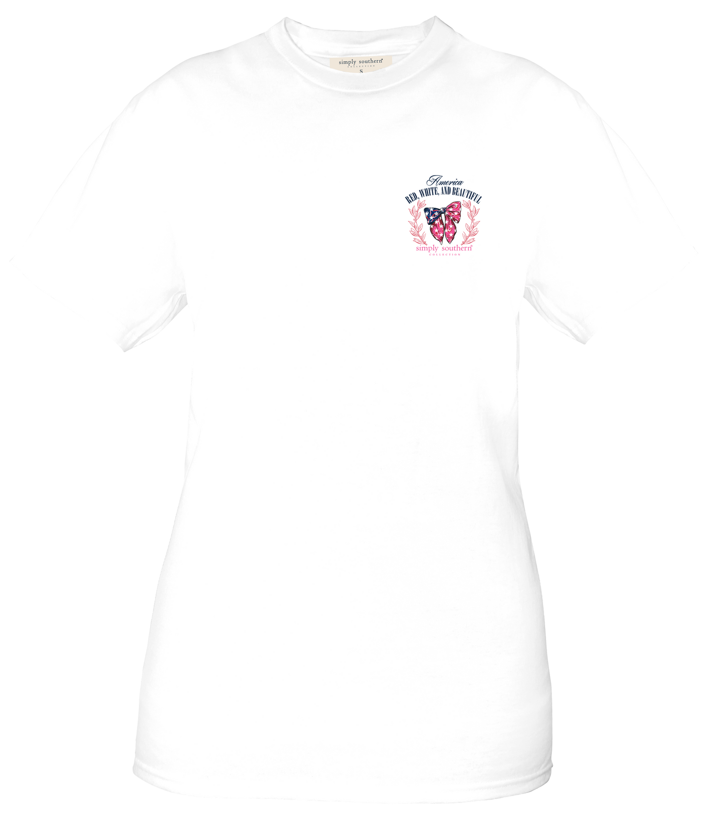 Ladies Simply Southern Bow Flag S/S White