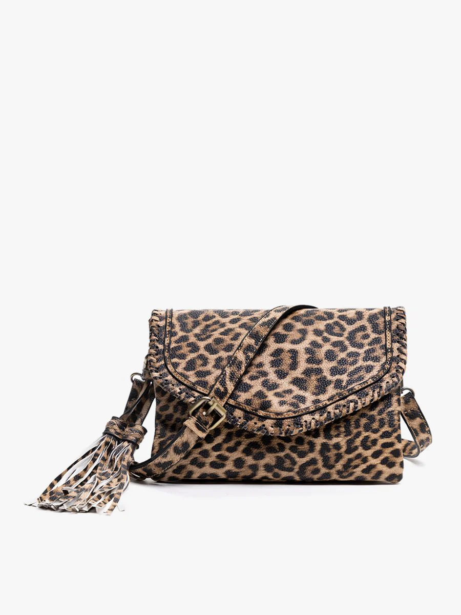 Solane Flapover Crossbody W/Tassel (Leopard Mustard)