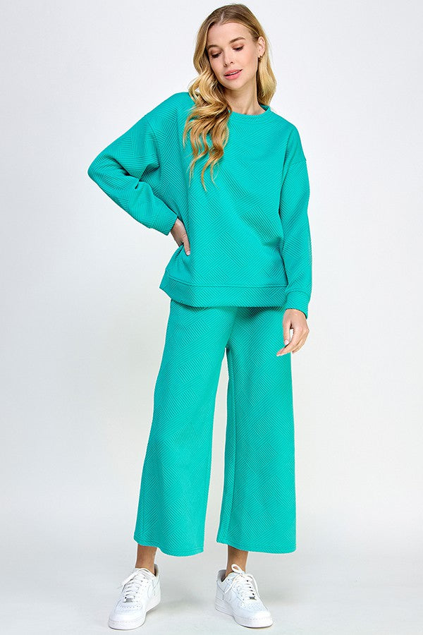Ella Textured Pants (Turquoise)