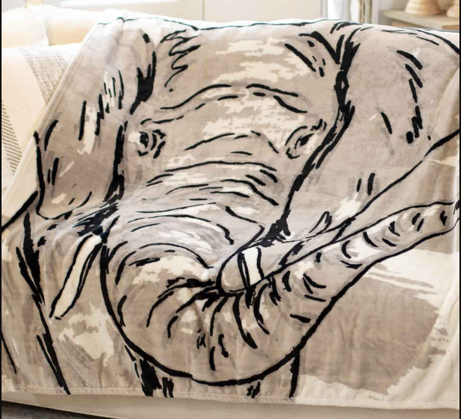 Elephant print throw blanket sale