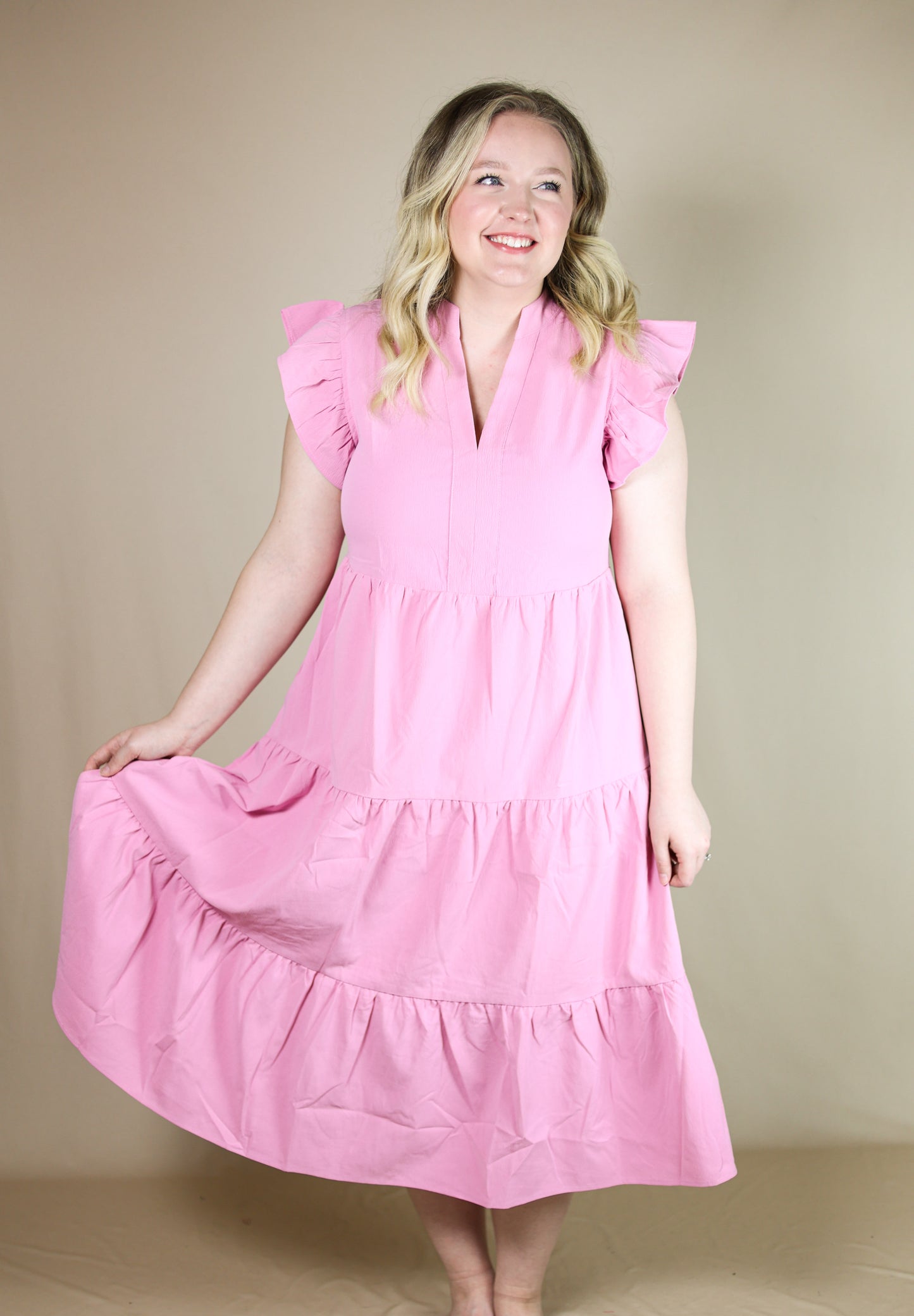 Savannah Tiered Midi Dress (Pink)
