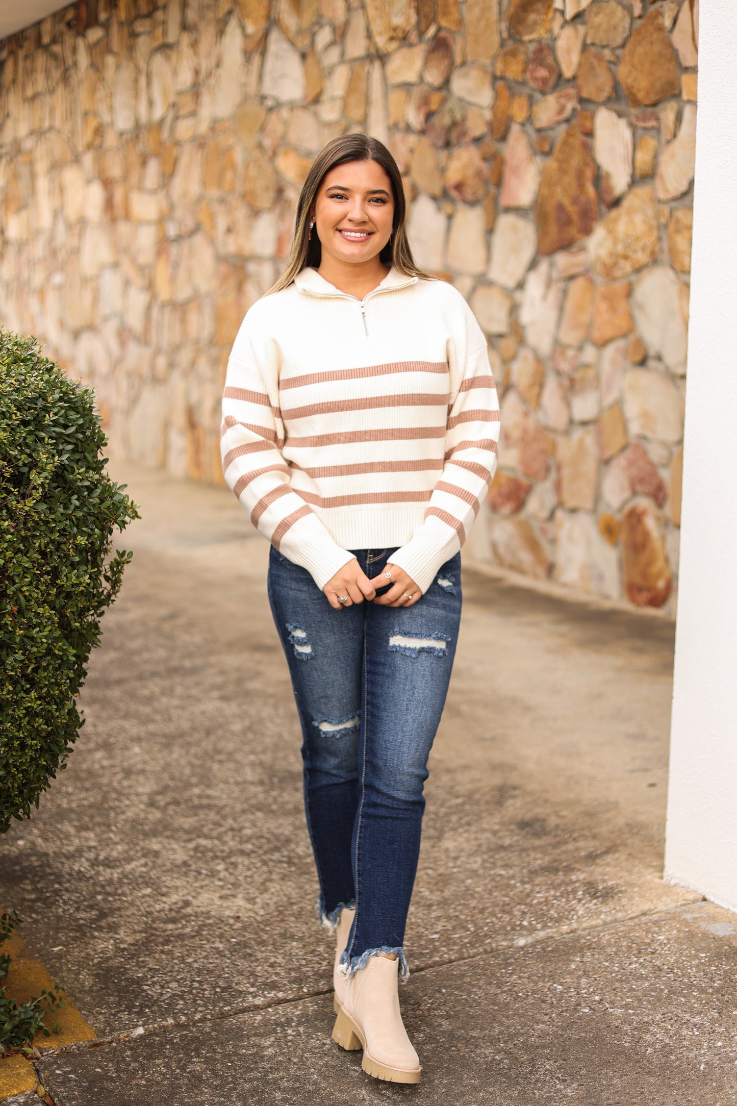 Kayla Striped Quarter Zip Pullover