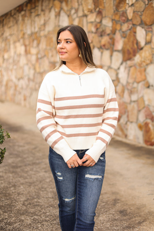 Kayla Striped Quarter Zip Pullover