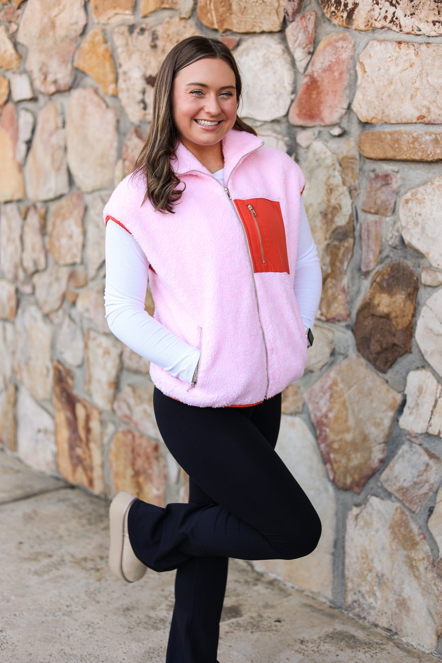 Sherpa Zip Up Vest (Pink)