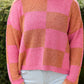 Checkered Knit Sweater (Pink/Orange)