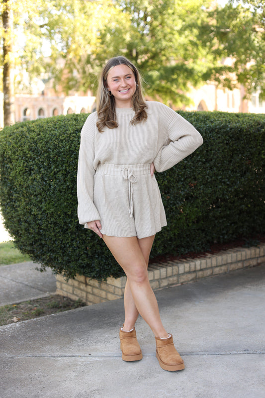 Tarah Sweater Romper (Taupe)