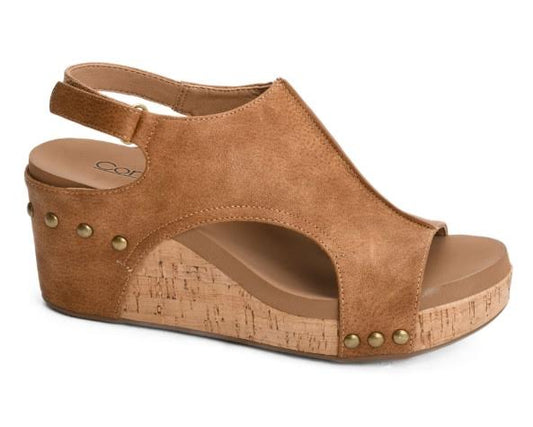 Corkys Carley Wedge Sandal (Cognac Washed Metallic)
