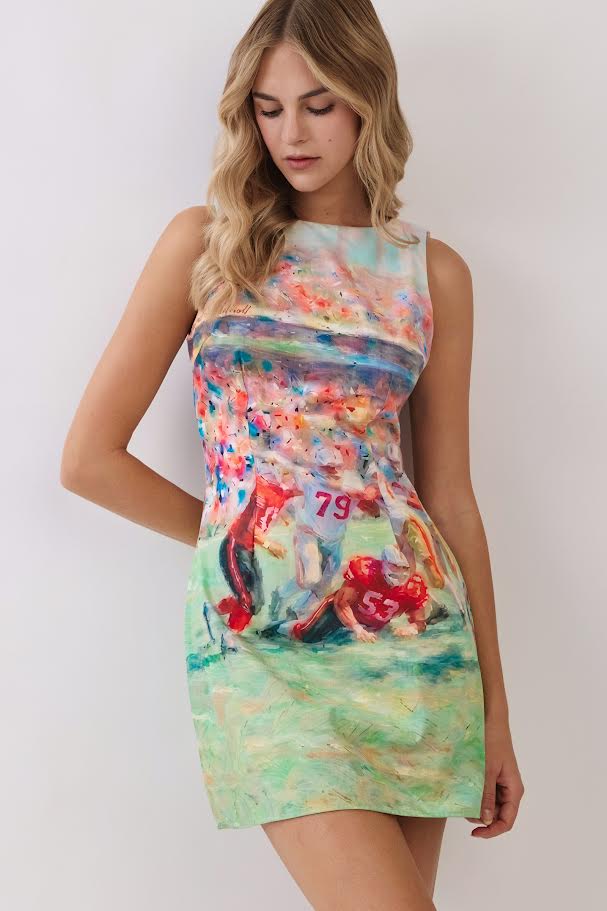 Pretty Follies Abstract Football Print Open Back Mini Dress