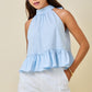 Juniors' Day + Moon Halter Neck Gathered Peplum Top W/ Back Tie Detail