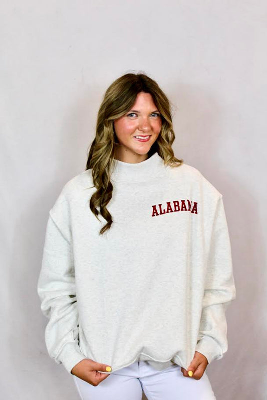 Bucketlist ALABAMA (Left Chest) Embroidered Mock Neck Sweatshirt (Crimson)