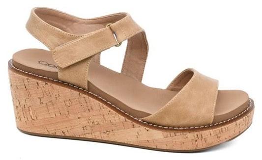 Corkys Five O'Clock Somewhere Wedge Sandal (Taupe Smooth)