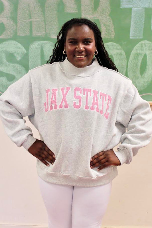 Bucketlist JAX STATE Striped Mock Neck Sweatshirt (Red/White)