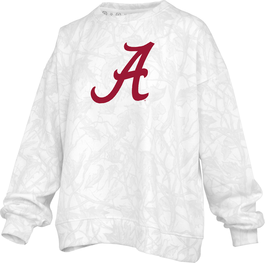 Juniors' Royce Apparel Script A Camo Crewneck Sweatshirt (Ice Woodland)