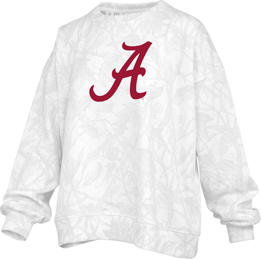 Juniors' Royce Apparel Script A Camo Crewneck Sweatshirt (Ice Woodland)