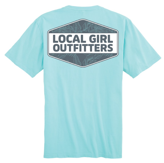 Juniors' Local Girl Blue Tropics Diamond Crest SS Tee (Aqua)