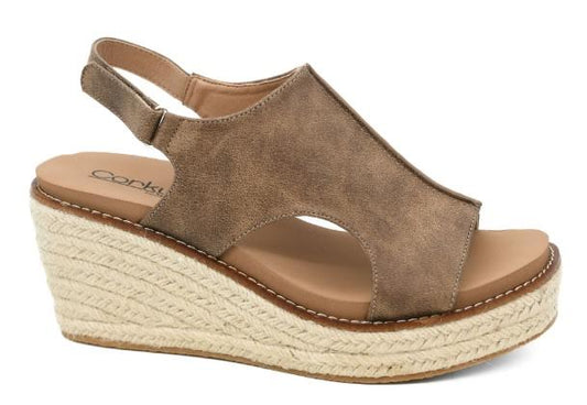 Corkys K-Bye Wedge Sandal (Tan)