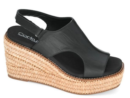 Corkys Freddie Wedge Sandal (Black)