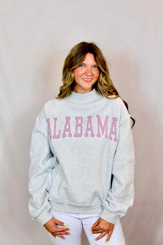 Bucketlist ALABAMA Striped Mock Neck Sweatshirt (Crimson/White)