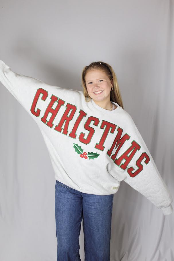 Juniors' Royce Apparel Christmas Oversized Flannigan Crewneck Sweatshirt