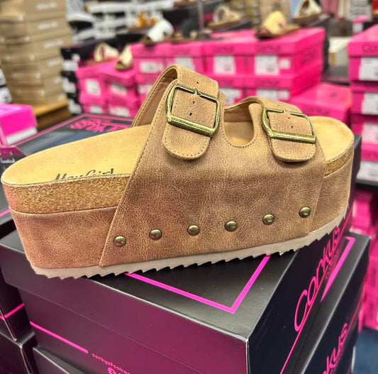 Corkys Wannabe Platform Sandal (Washed Cognac)