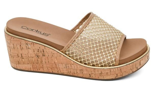 Corkys Let's Mesh Around Wedge Sandal (Caramel)